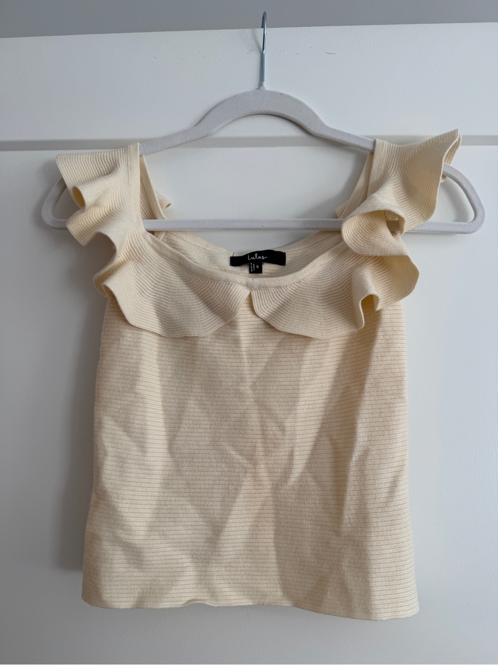 Lulu's Cream Ruffle-Trim Ribbed Tank Top - Picture 2 of 2